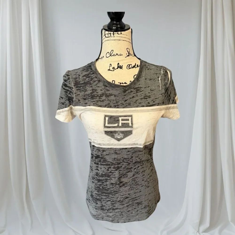 Levelwear Women's Size Large White Black Gray LA Kings Hockey T-Shirt Top